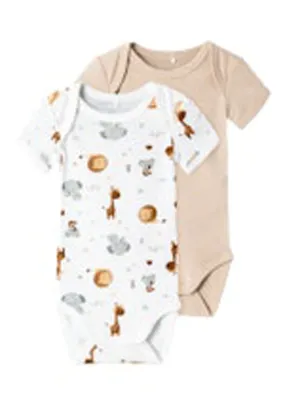 2 Pack Short Sleeve Animal Bodysuit - White