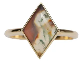 2.18ct Kite Shape Moss Agate Bezel Set 14K Gold Engagement Ring R6363