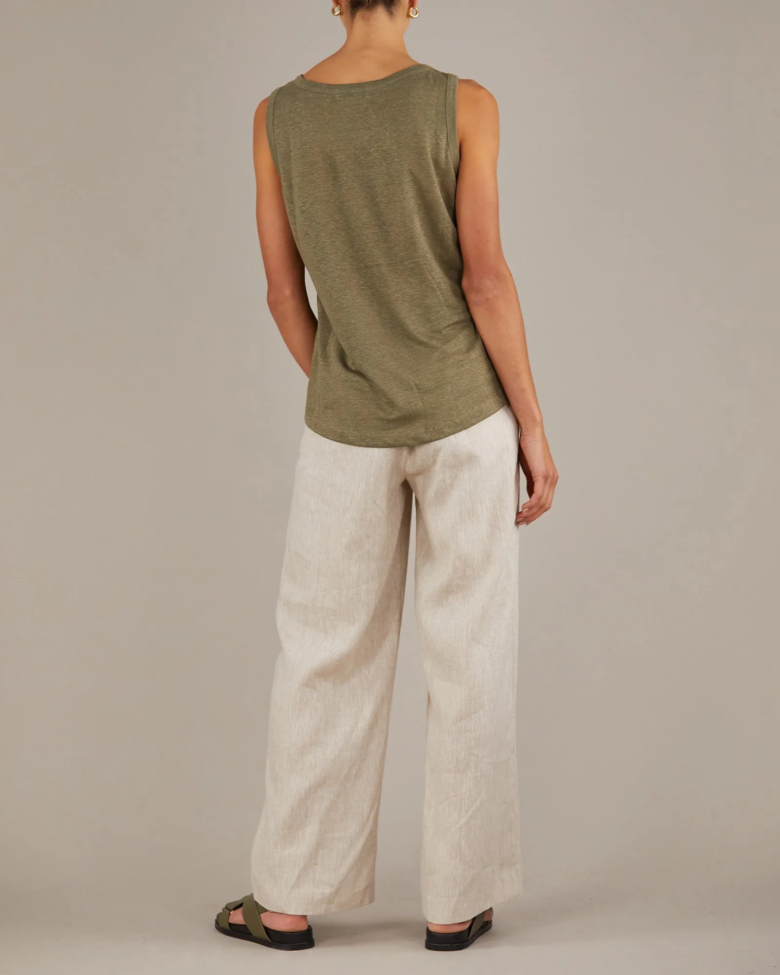 Aceline Linen Jersey Tank - Khaki