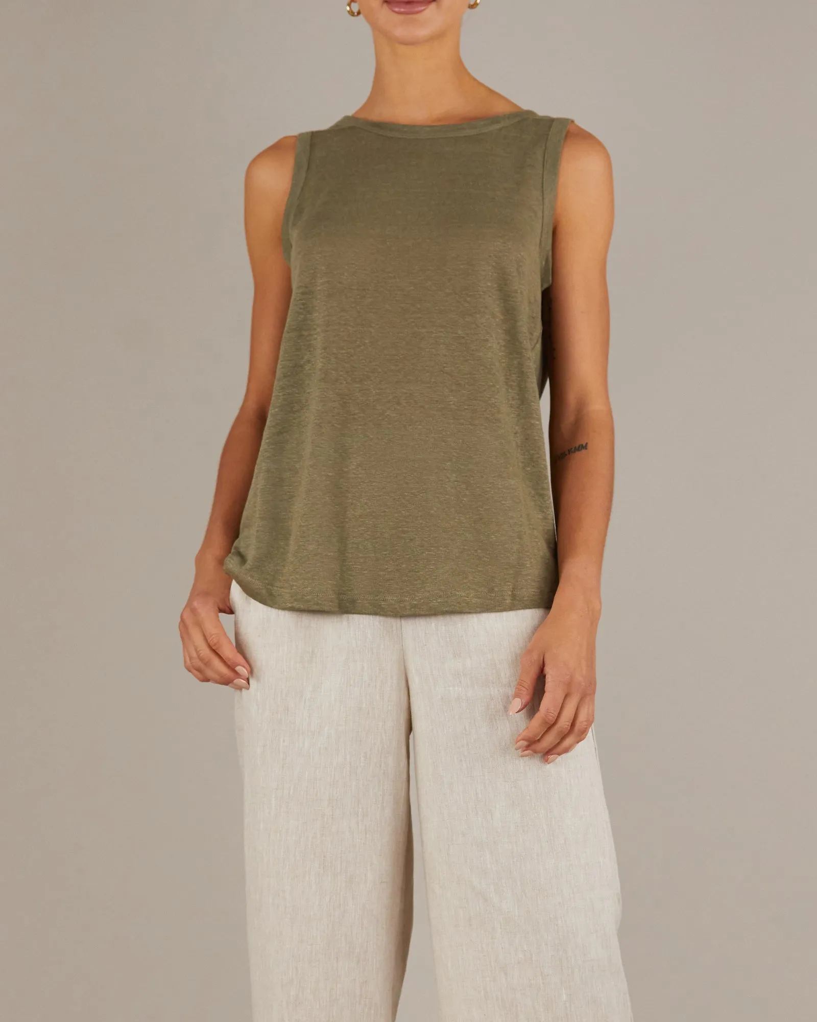 Aceline Linen Jersey Tank - Khaki