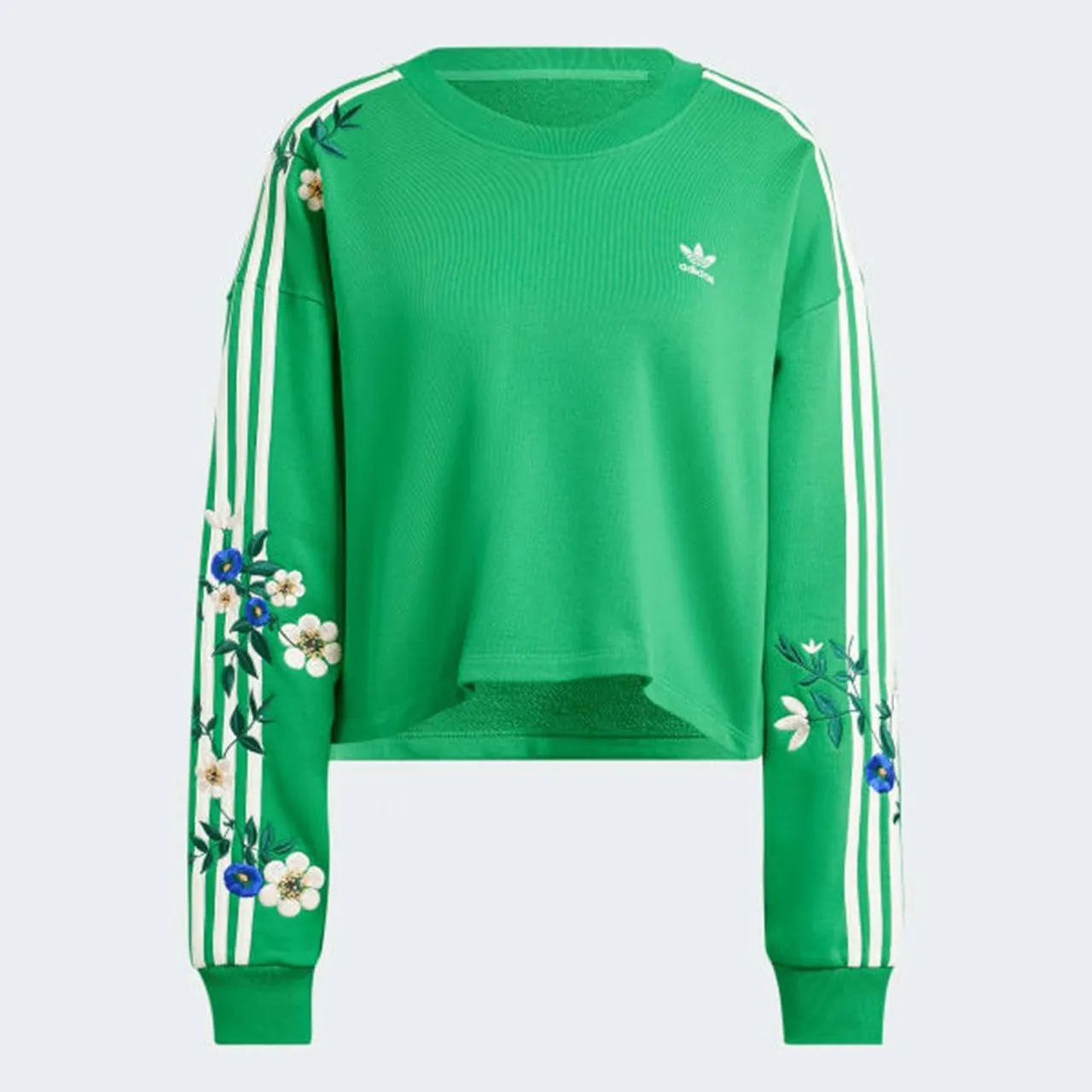 adidas  |Crew Neck Stripes Flower Patterns Street Style Long Sleeves