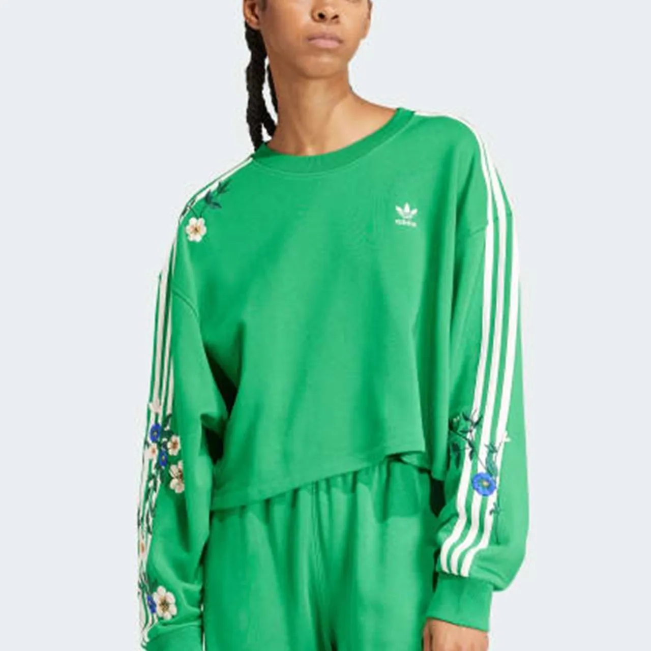 adidas  |Crew Neck Stripes Flower Patterns Street Style Long Sleeves