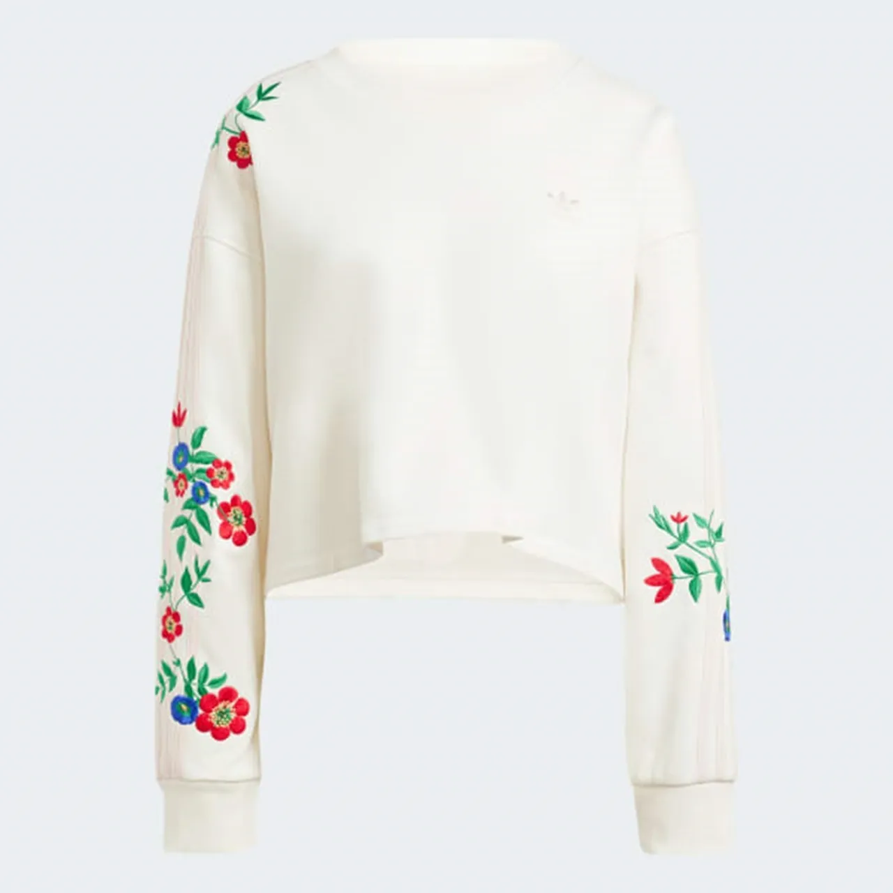 adidas  |Crew Neck Stripes Flower Patterns Street Style Long Sleeves