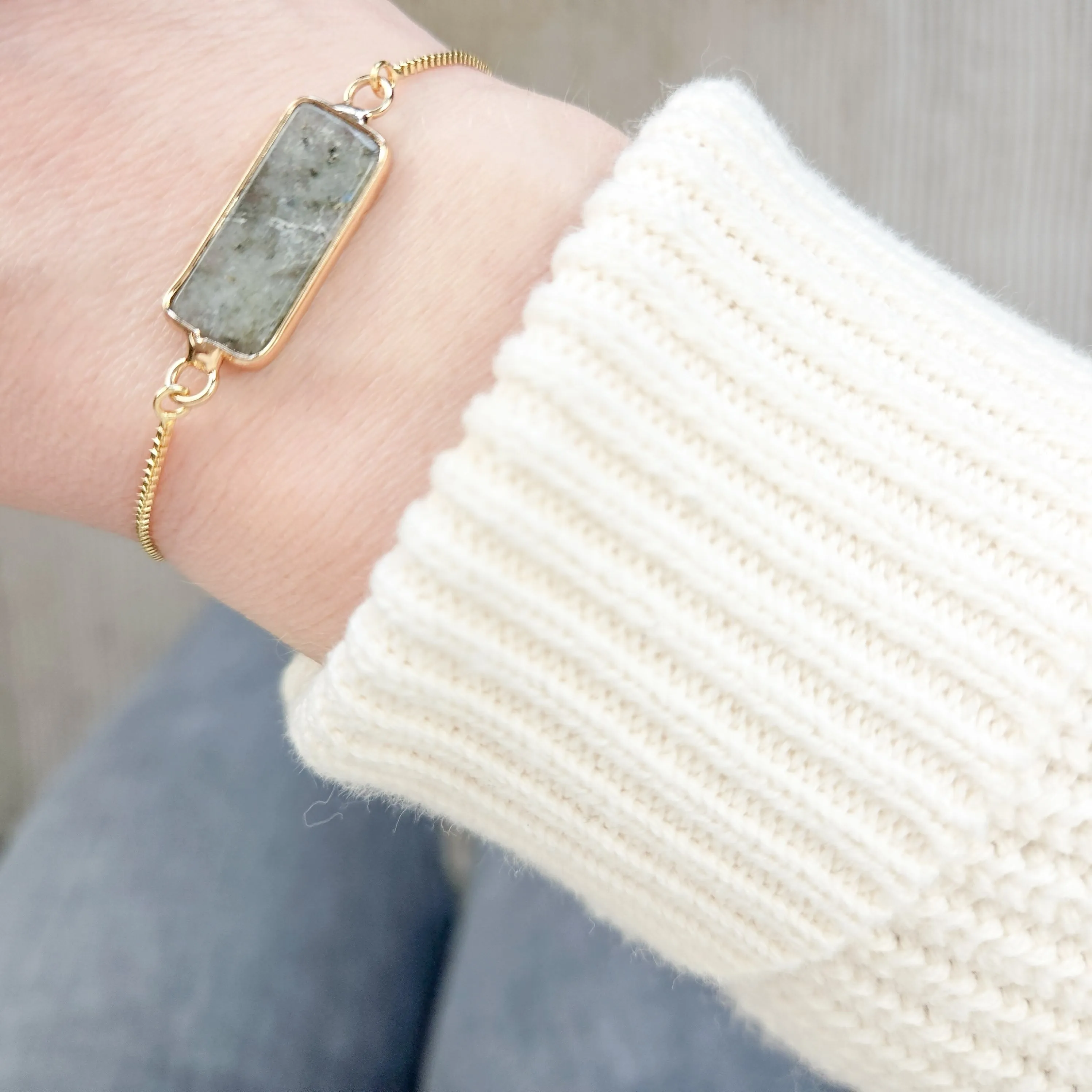 Adjustable Labradorite Crystal Bar Bracelet