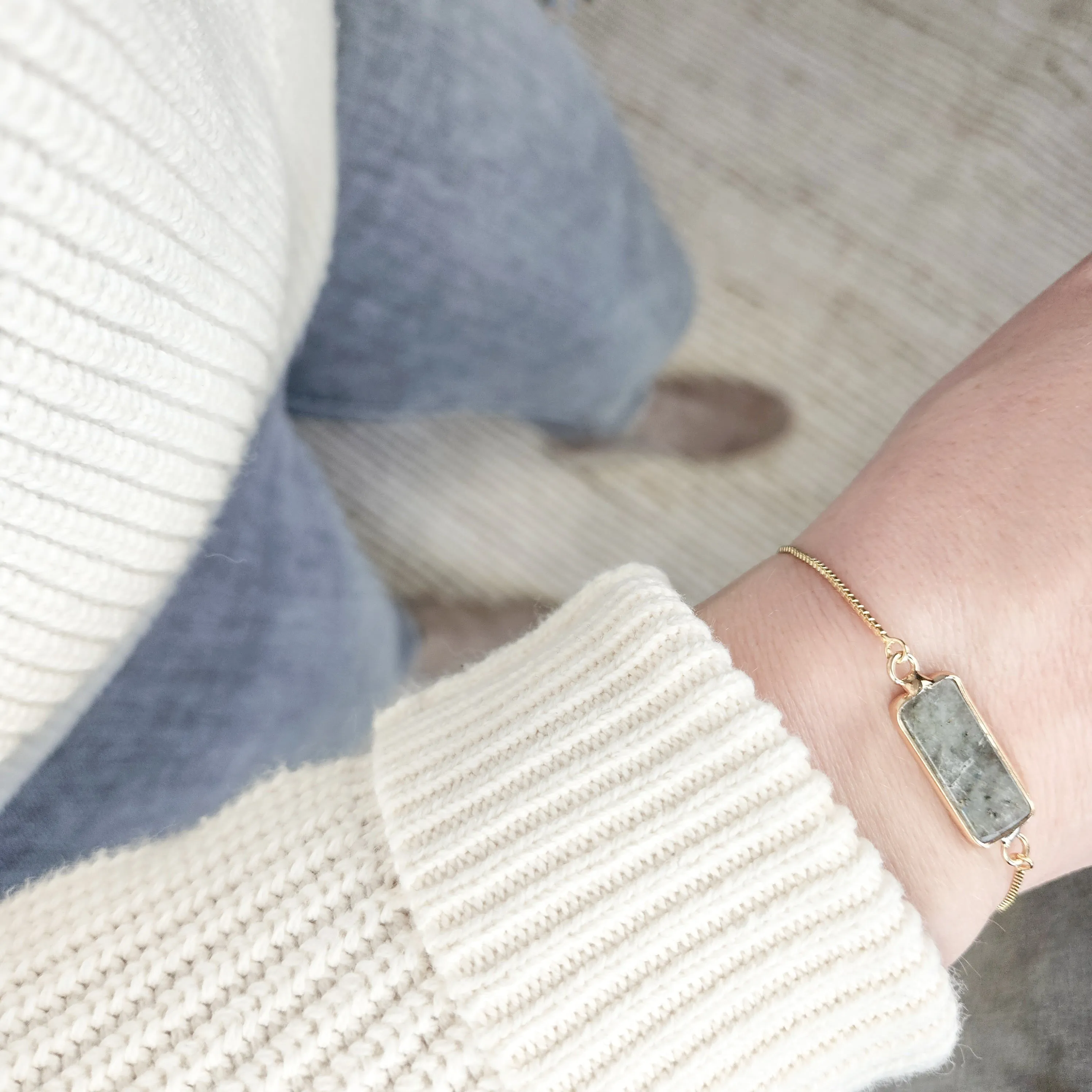 Adjustable Labradorite Crystal Bar Bracelet