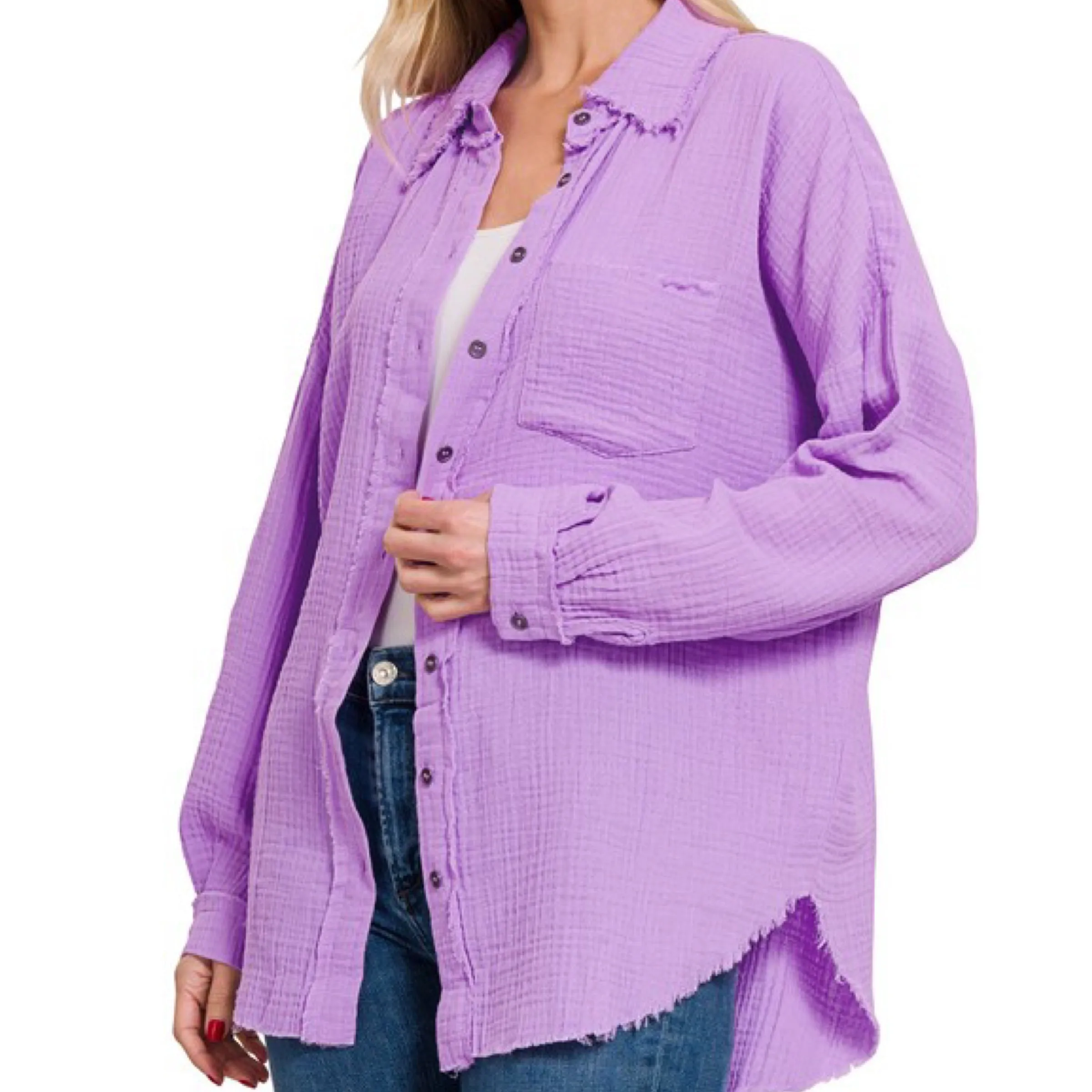 Arlet Linen Button Down Top Lavender