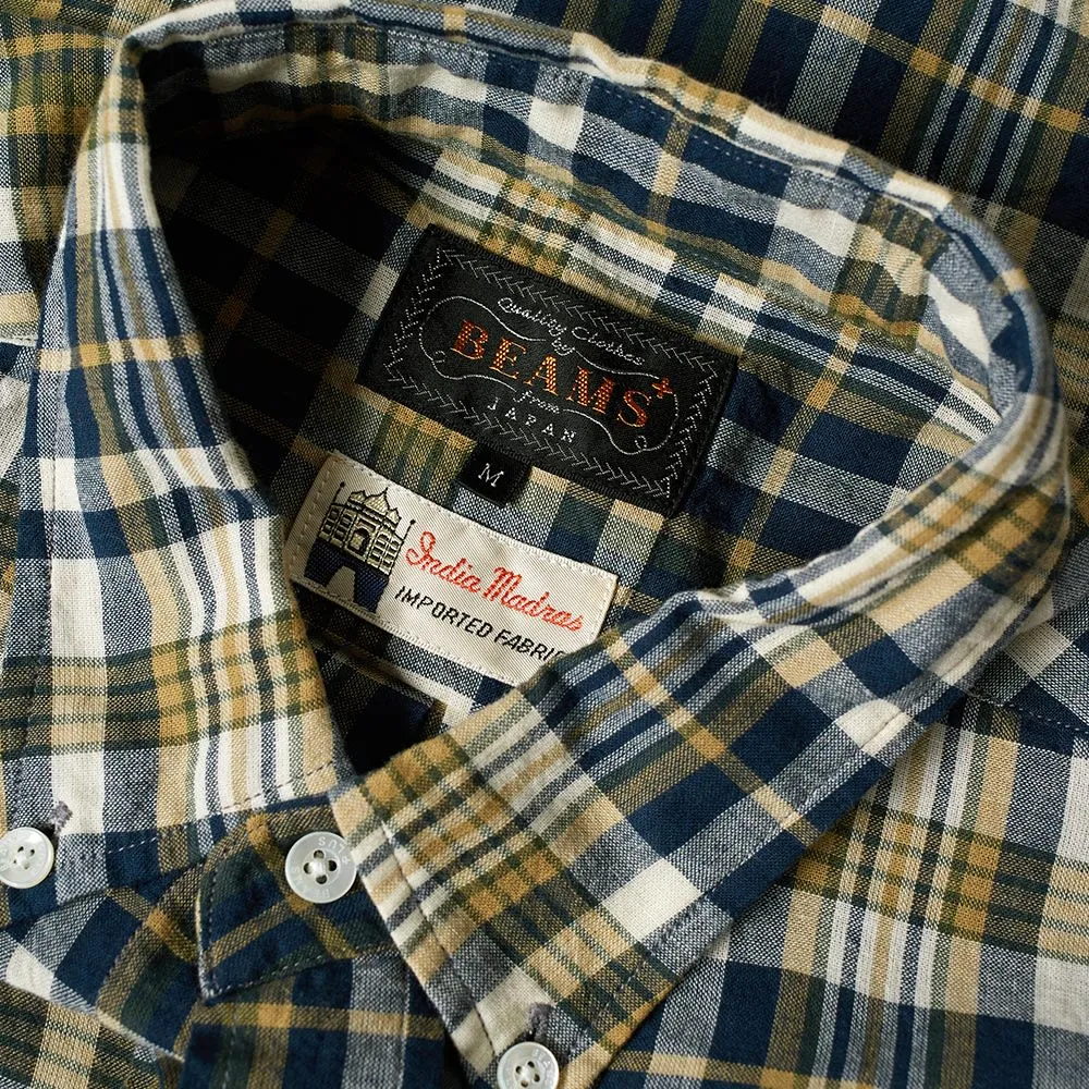 Beams Plus Button Down Madras ShirtNavy