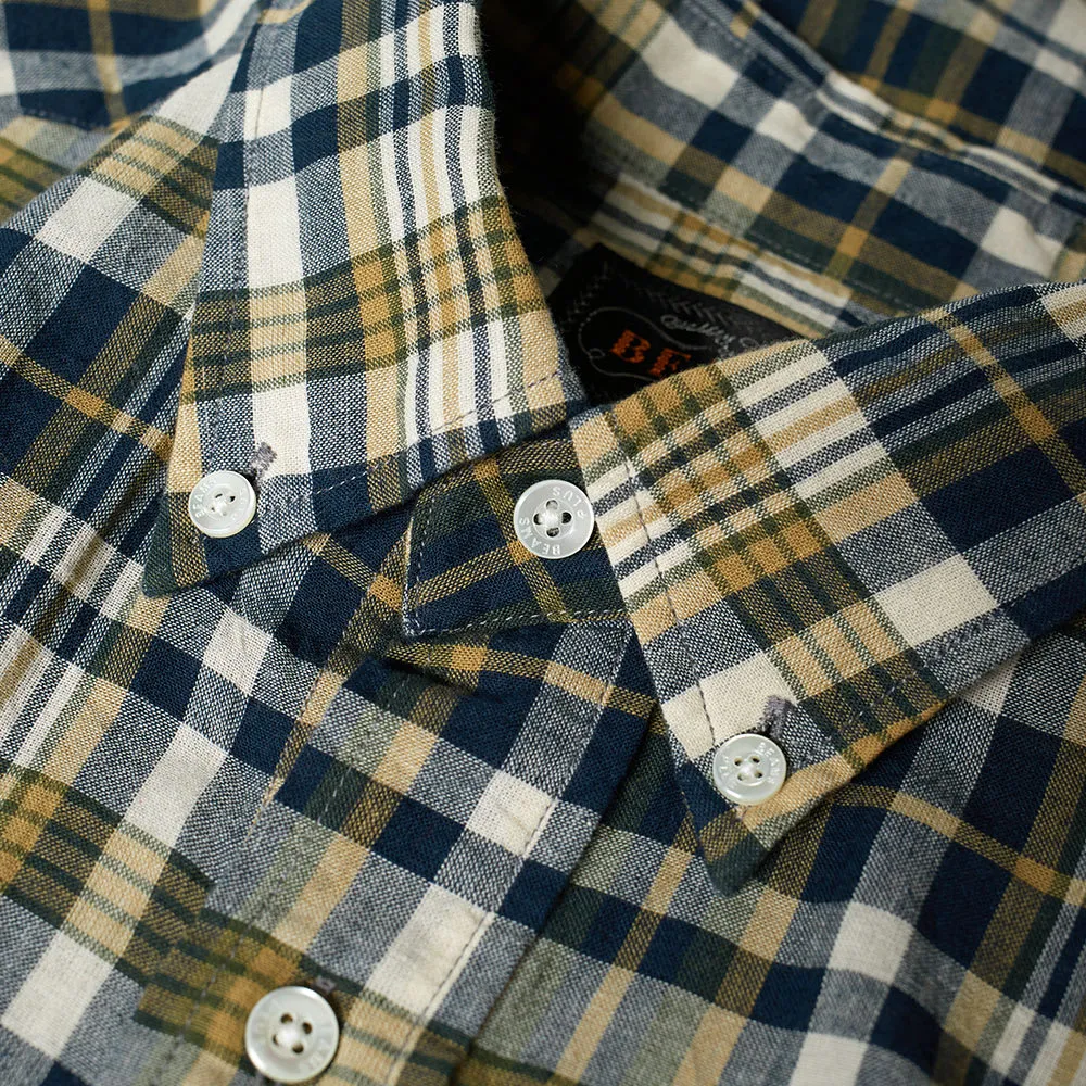 Beams Plus Button Down Madras ShirtNavy