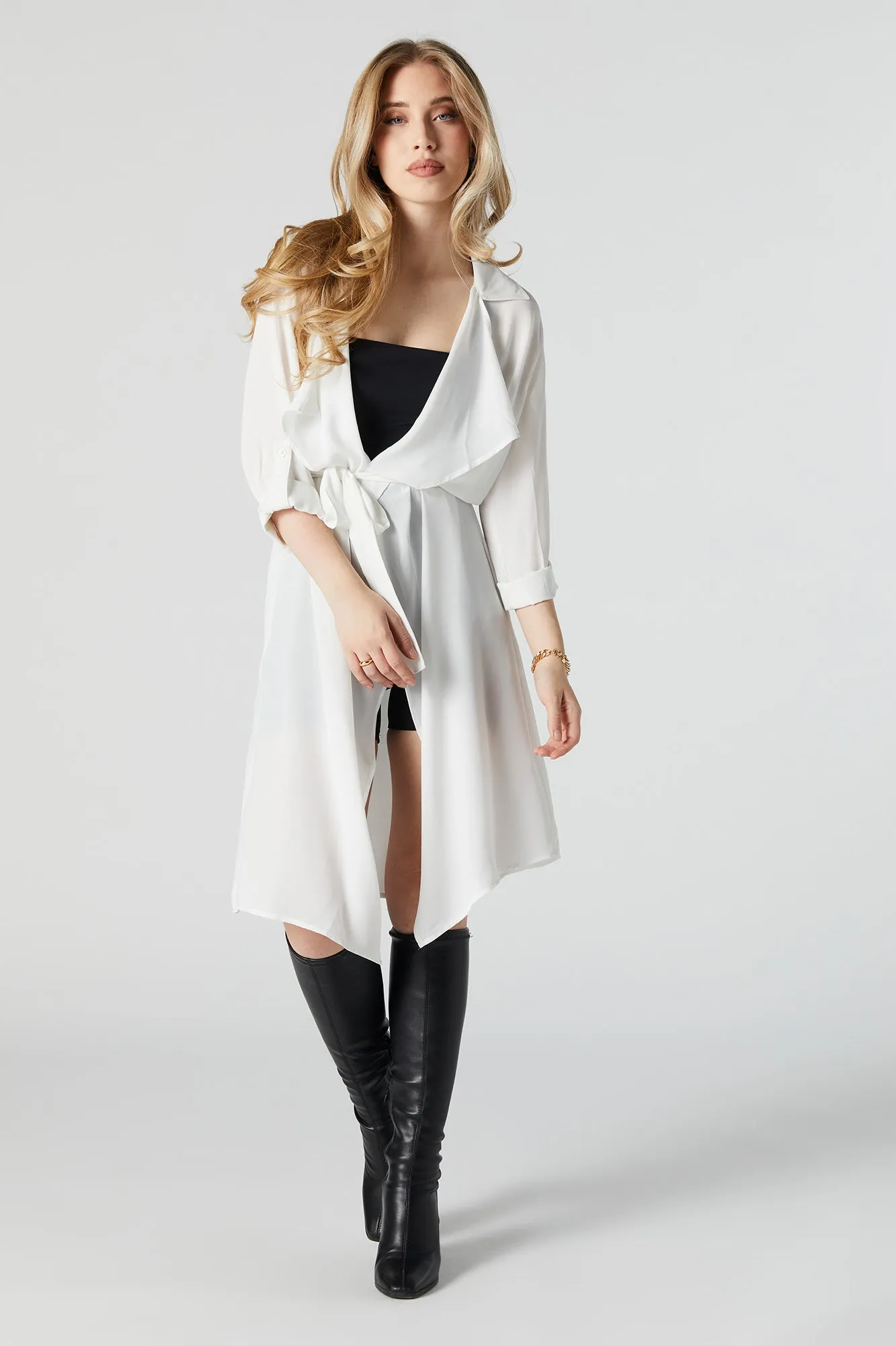 Belted Quarter Sleeve Cardigan