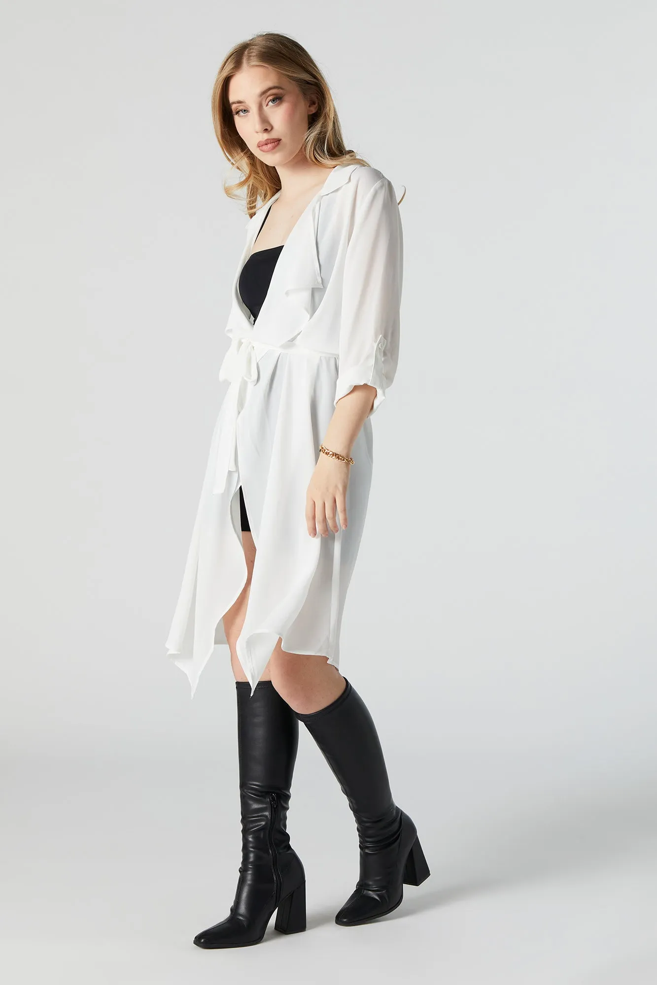 Belted Quarter Sleeve Cardigan