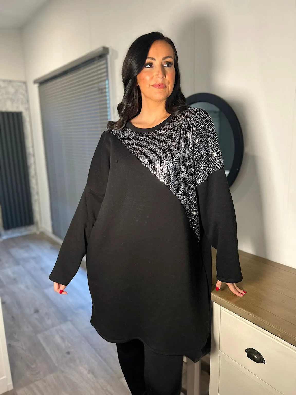 Black Sequin Shoulder Dress Olivia