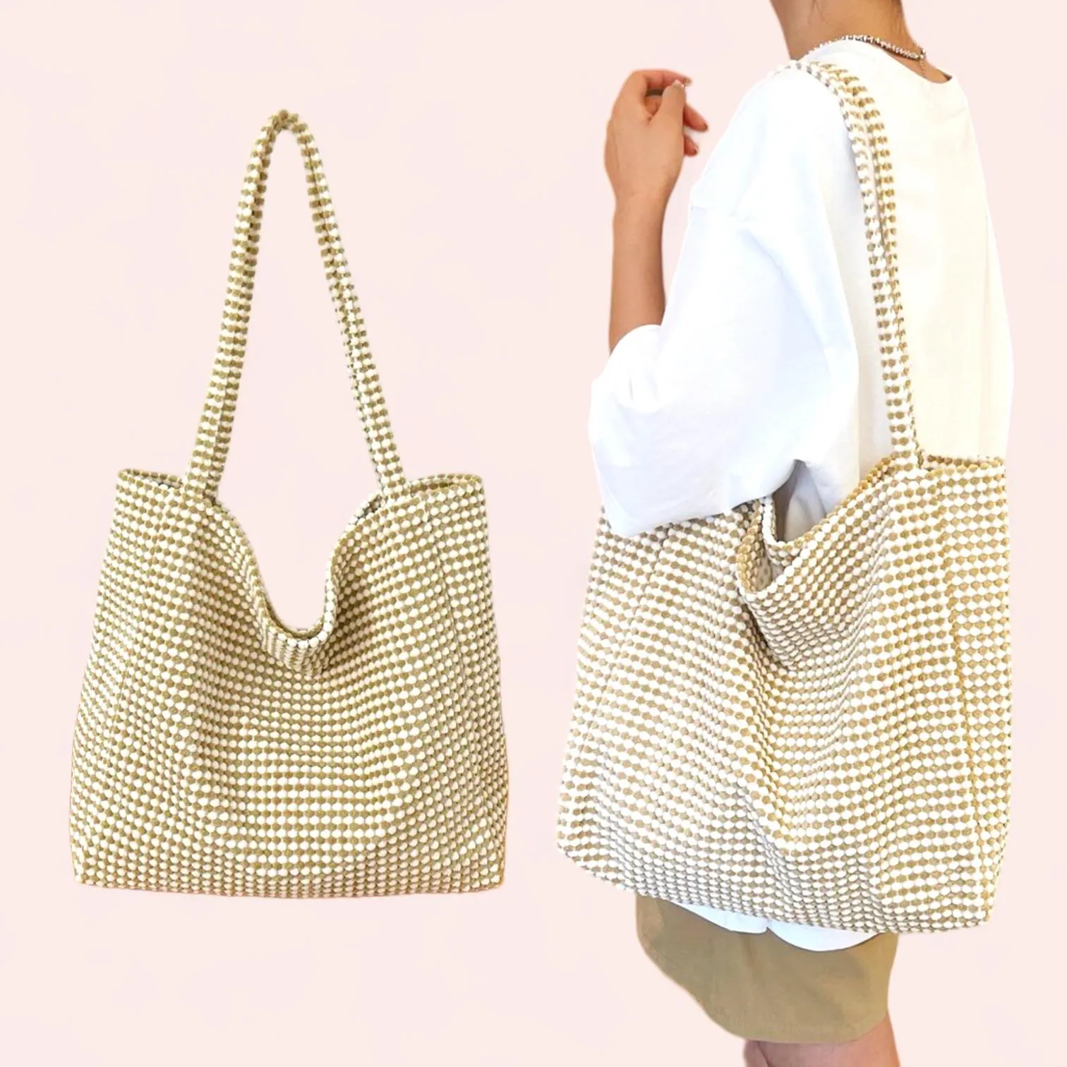 BOLSO Corduroy Polka Minimalist Open Tote Bag