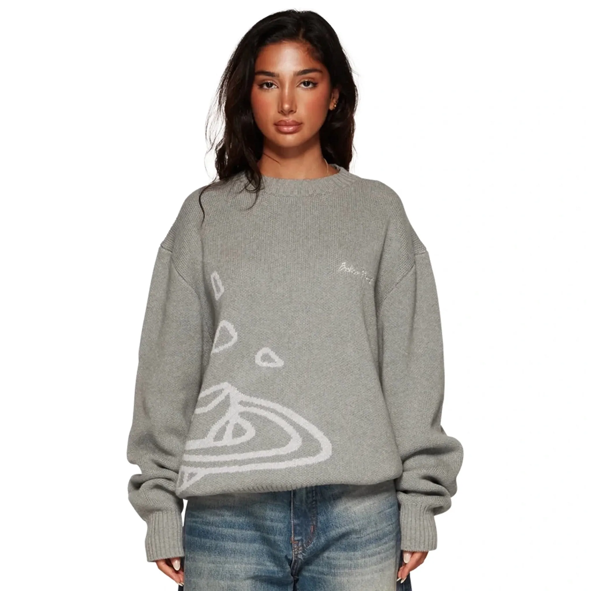 Broken Planet Heather Grey Planet Knit Sweatshirt