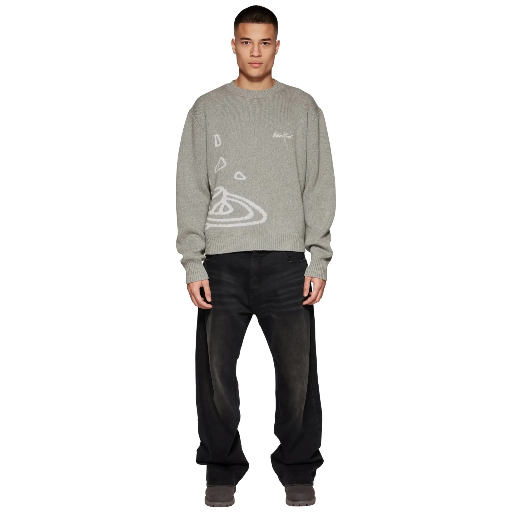 Broken Planet Heather Grey Planet Knit Sweatshirt