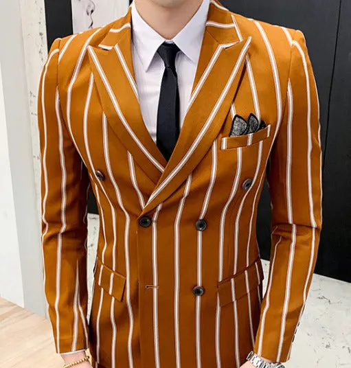 Casual Tuxedo Striped Wedding Men Korean Dress Suits  Suit Slim Fit Costume Homme Quality Business M-3XL Blazer And Pant