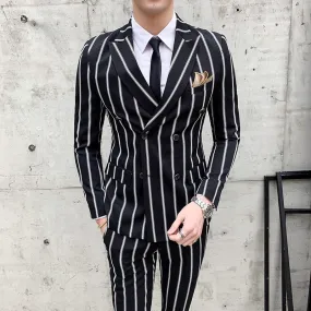 Casual Tuxedo Striped Wedding Men Korean Dress Suits  Suit Slim Fit Costume Homme Quality Business M-3XL Blazer And Pant