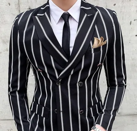 Casual Tuxedo Striped Wedding Men Korean Dress Suits  Suit Slim Fit Costume Homme Quality Business M-3XL Blazer And Pant