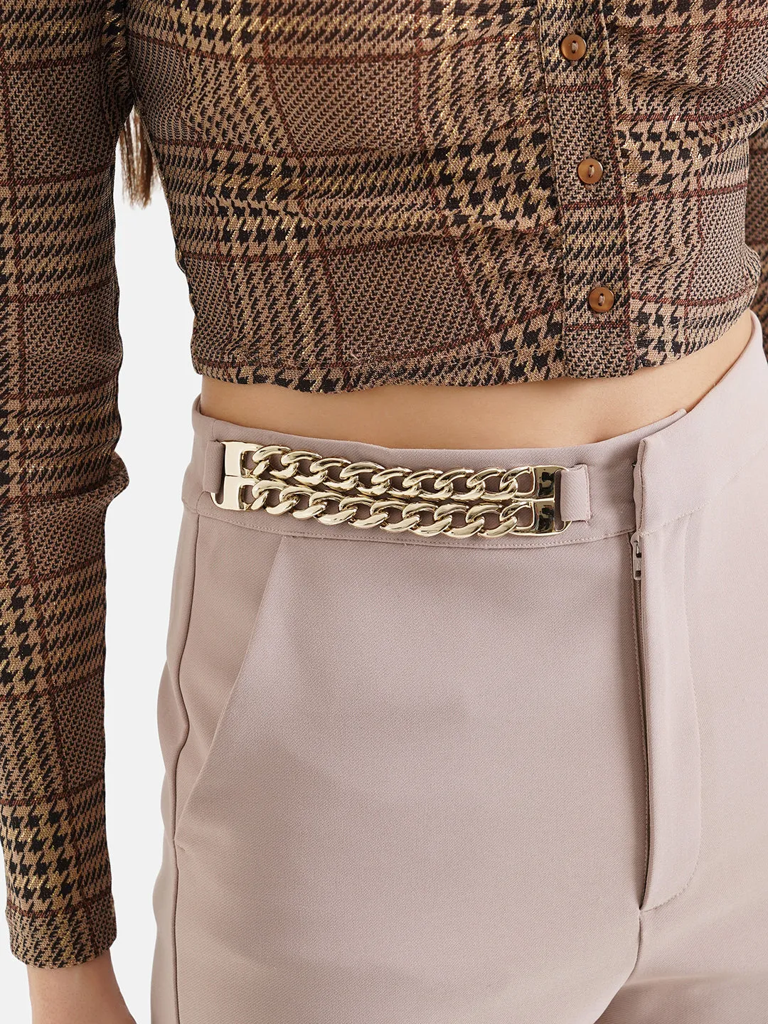 Chain Detail Cropped Trousers