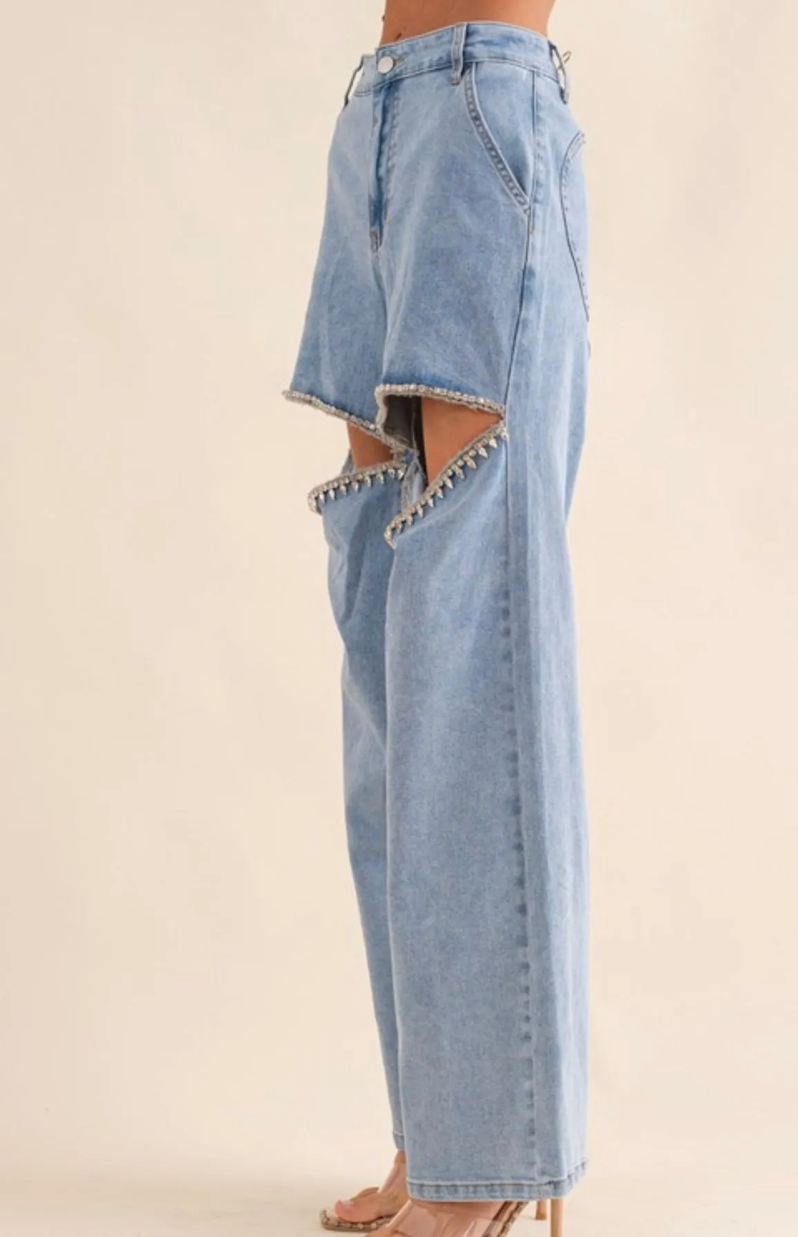 Cut Front Rhinestone Jeans