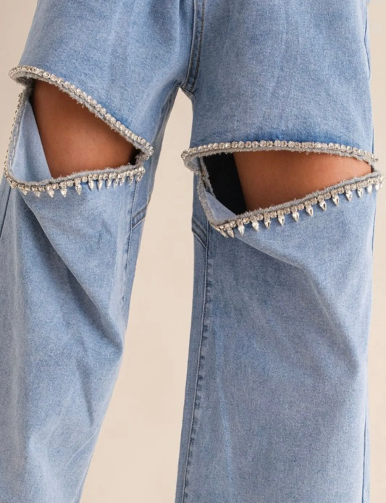 Cut Front Rhinestone Jeans