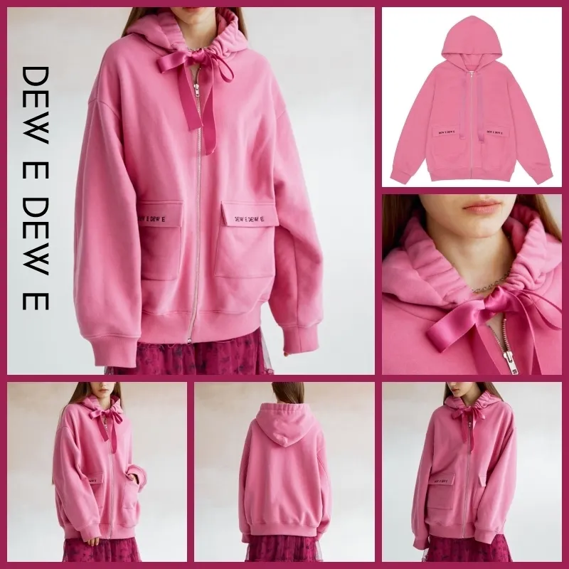 DEW E DEW E  |Nylon Street Style Long Sleeves Plain Cotton Oversized Logo