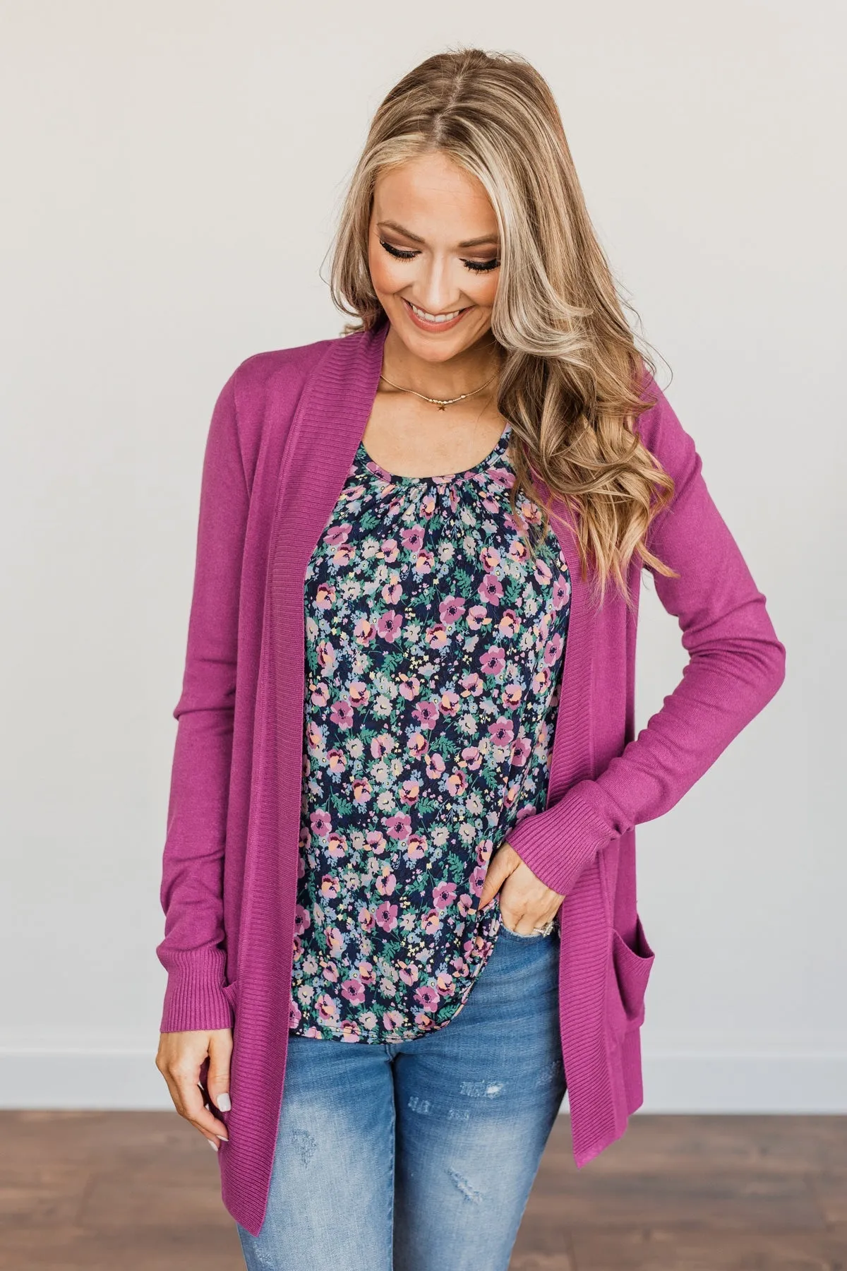 Essential Cardigan- Magenta