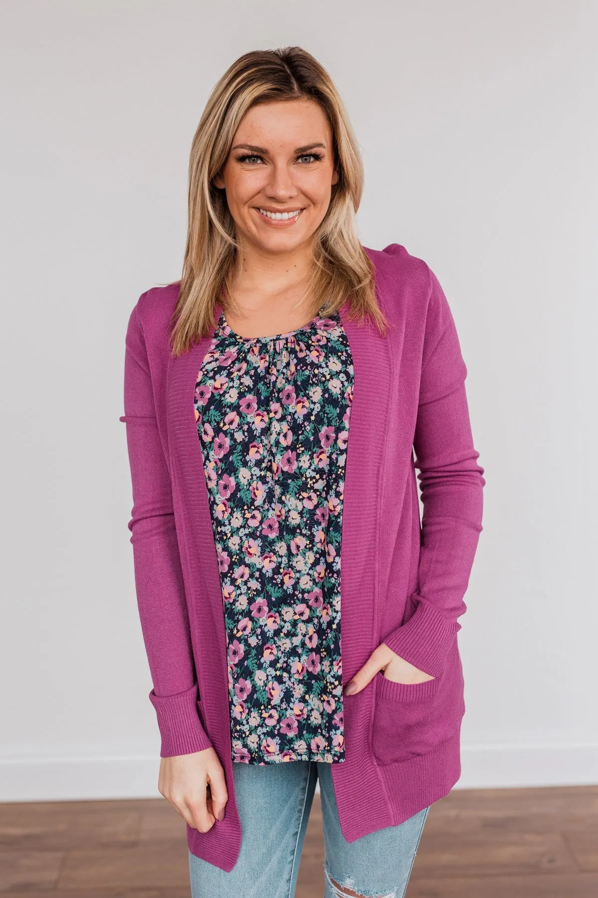 Essential Cardigan- Magenta