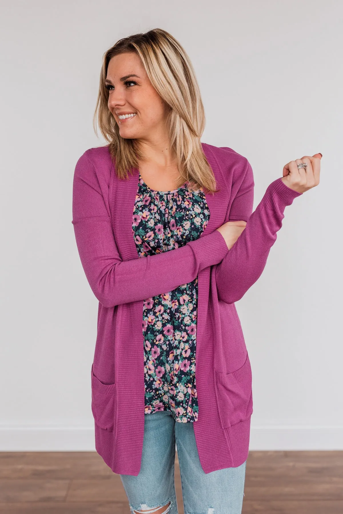 Essential Cardigan- Magenta