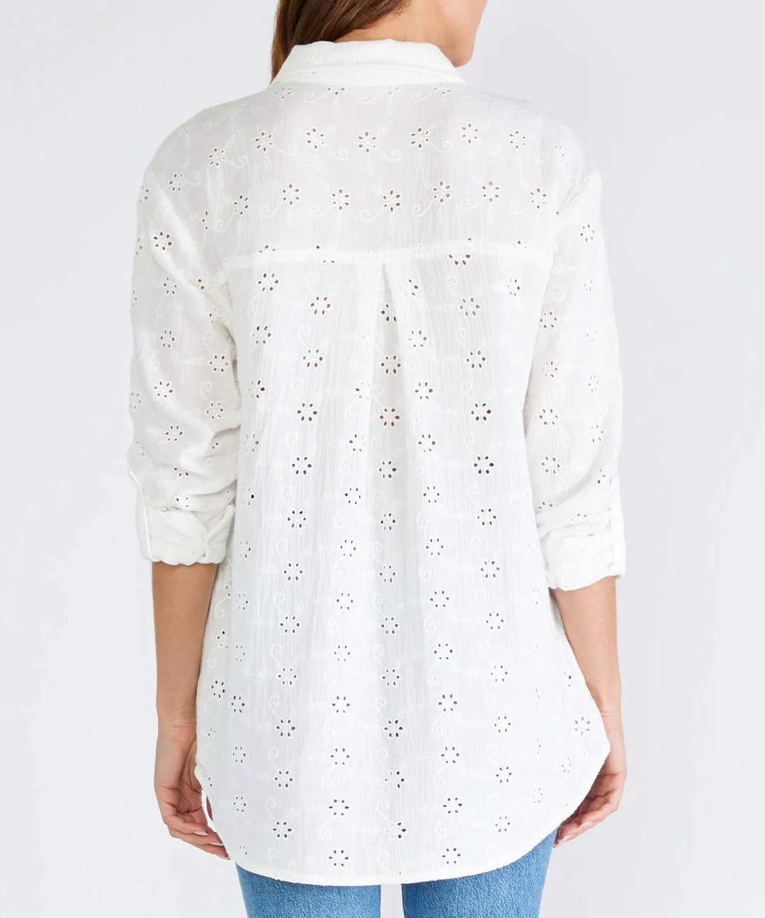 Floral Embroidered Button Down Blouse - White