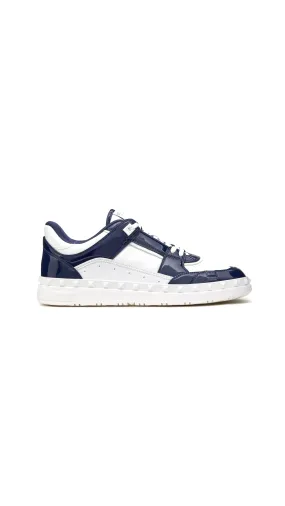 Freedots Low Top Sneaker In Patent Leather - White/Blue