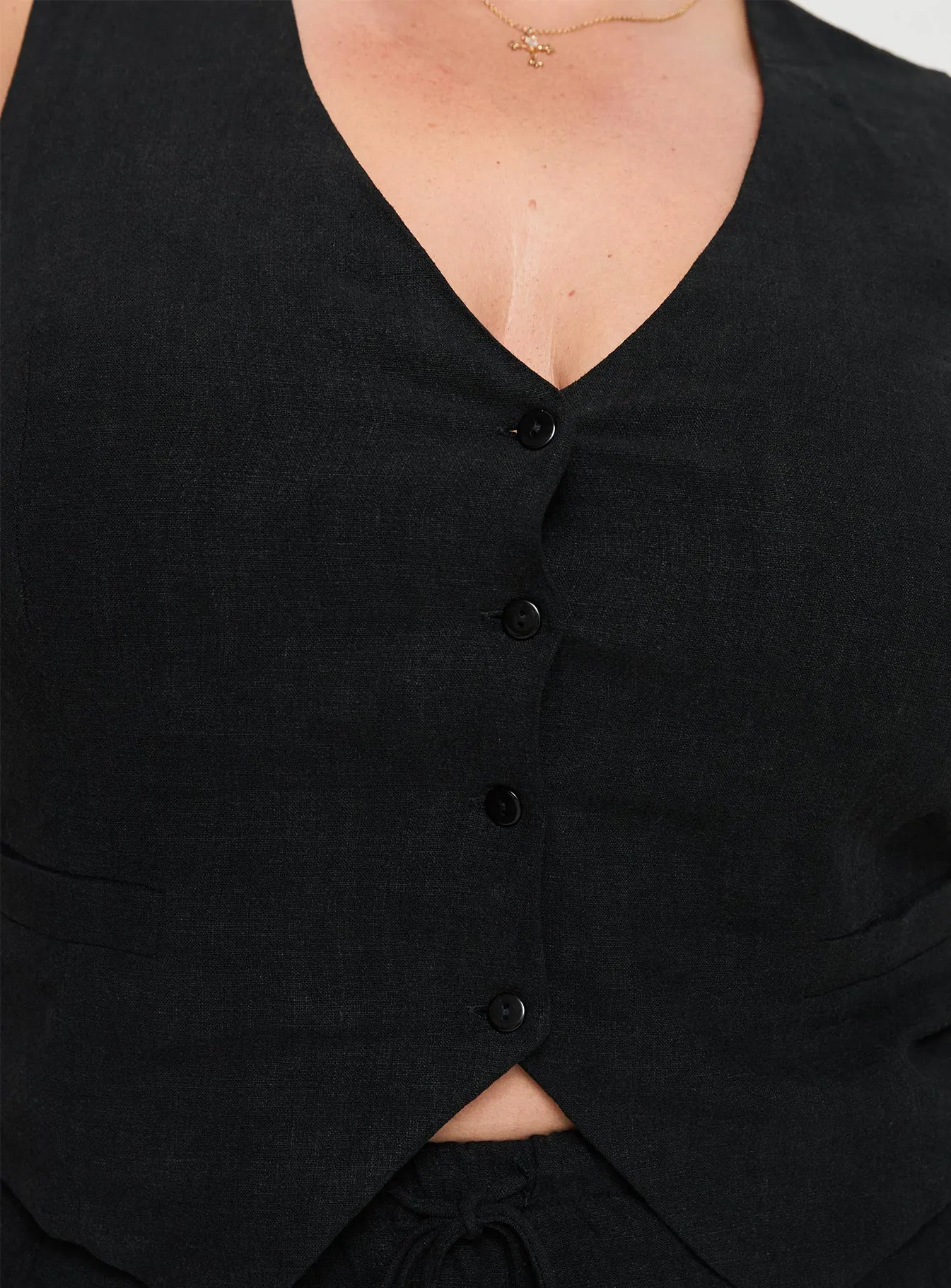 Ginger Linen Blend Vest Black Curve