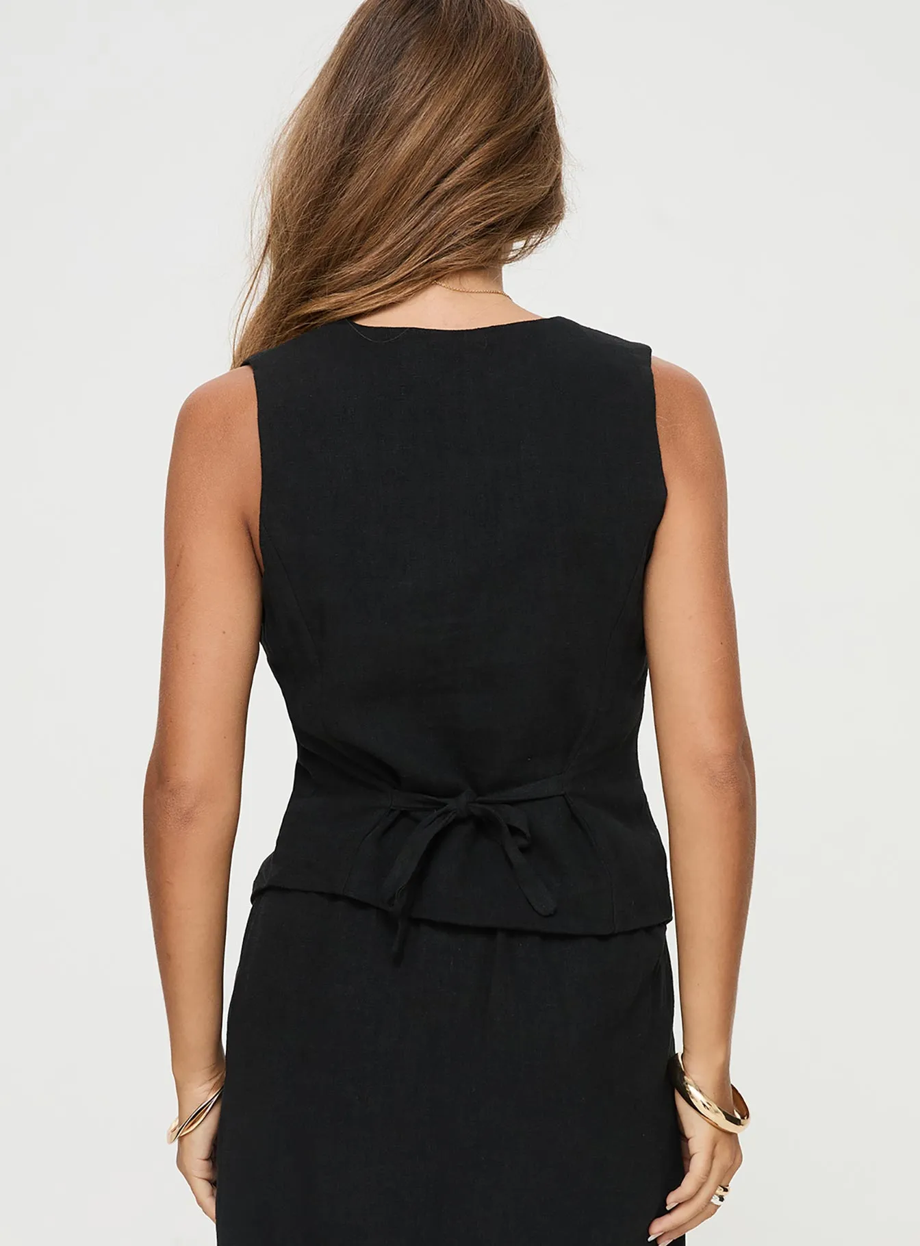 Ginger Linen Blend Vest Black