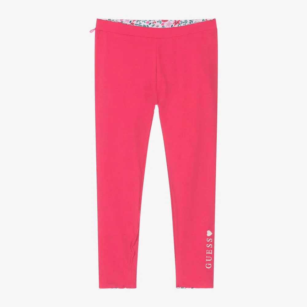 Girls Pink Cotton Reversible Leggings