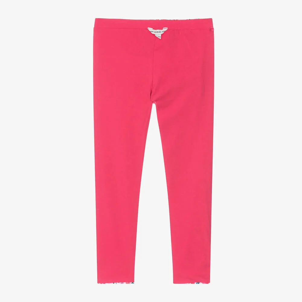 Girls Pink Cotton Reversible Leggings