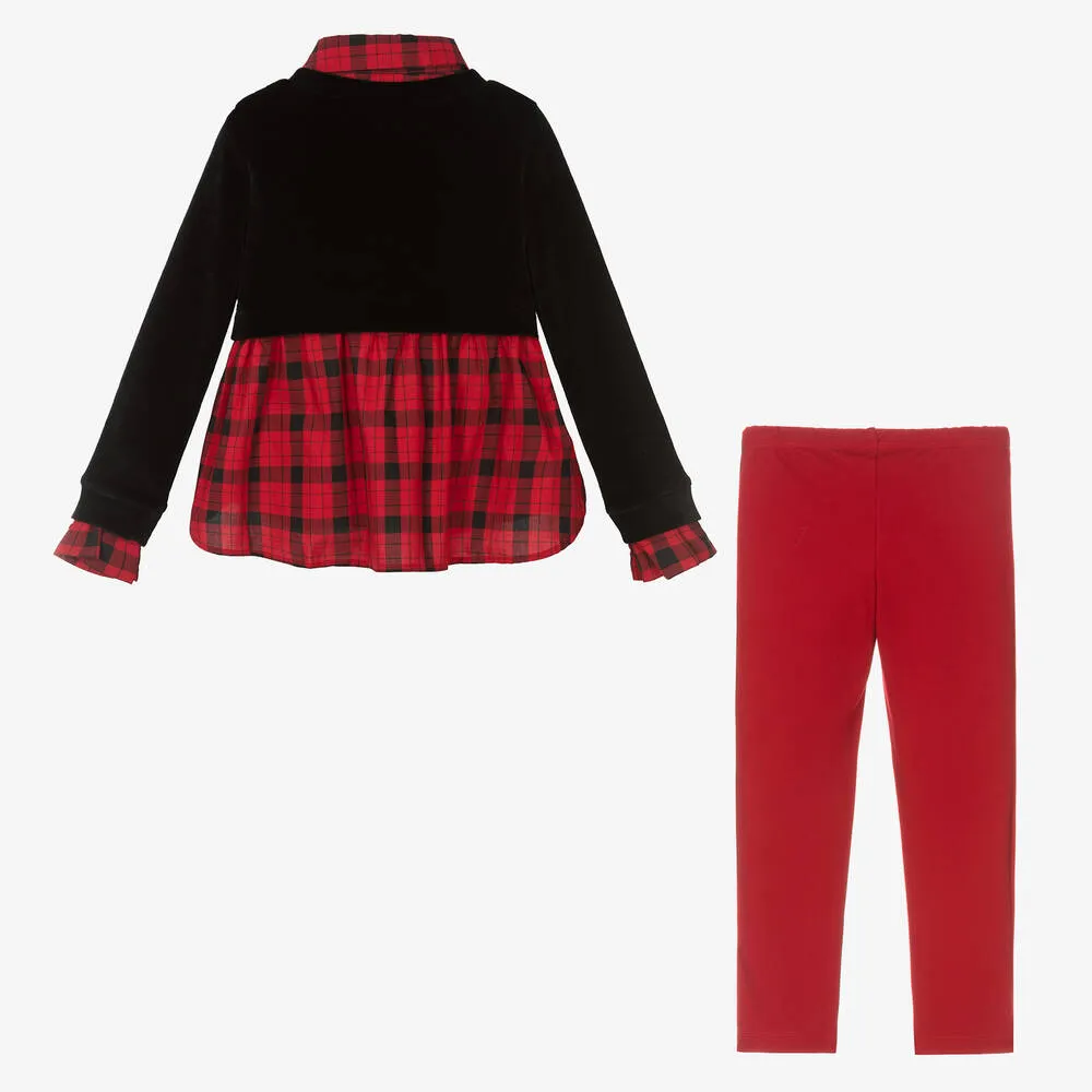 Girls Red & Black Leggings Set