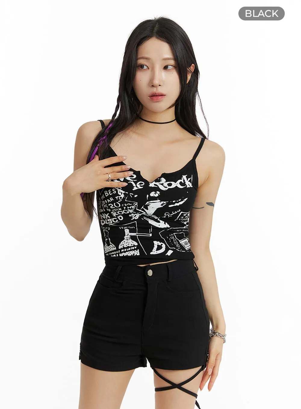 Graphic Slit Neck Tank Top IM405