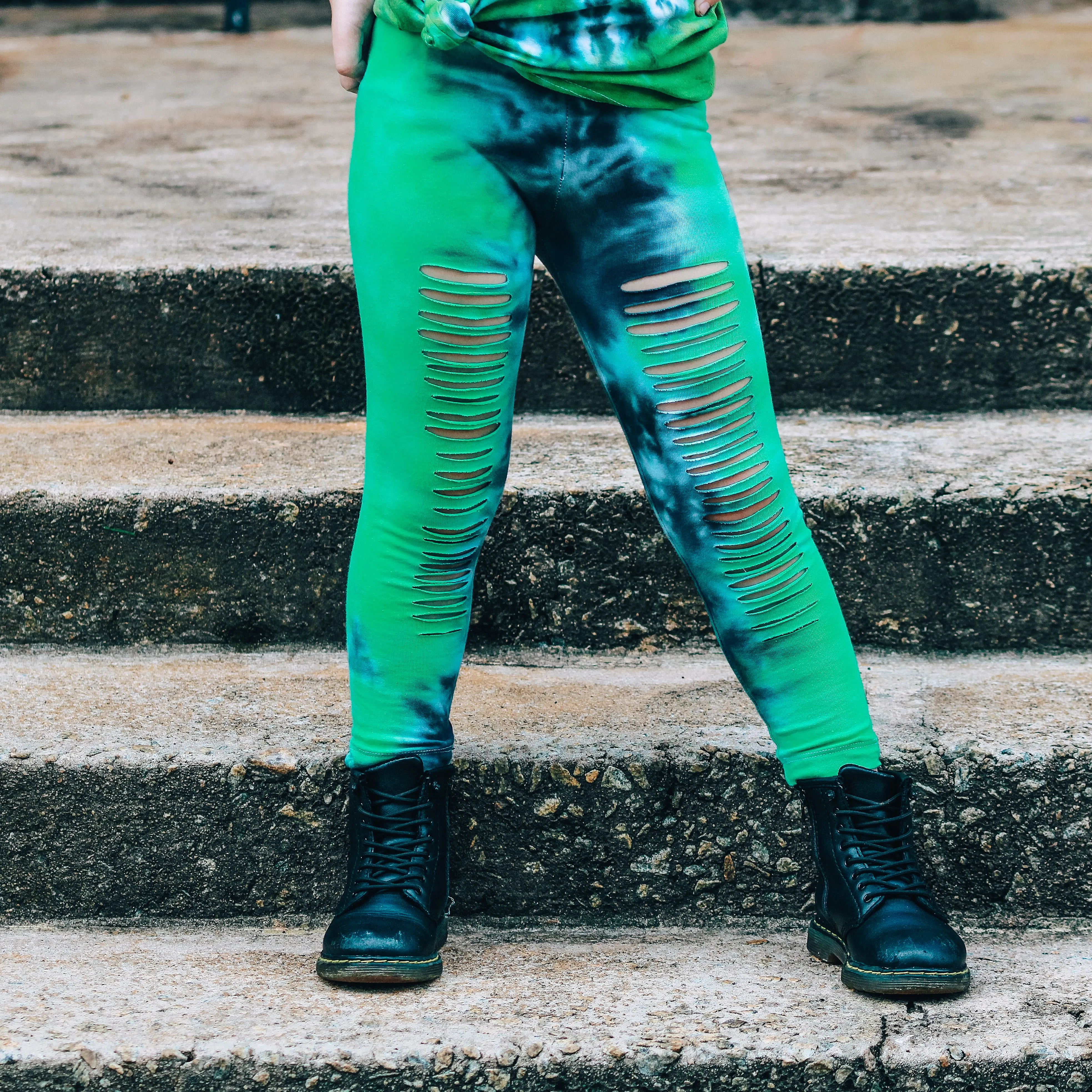 Green and Black Tie Dye Leggings