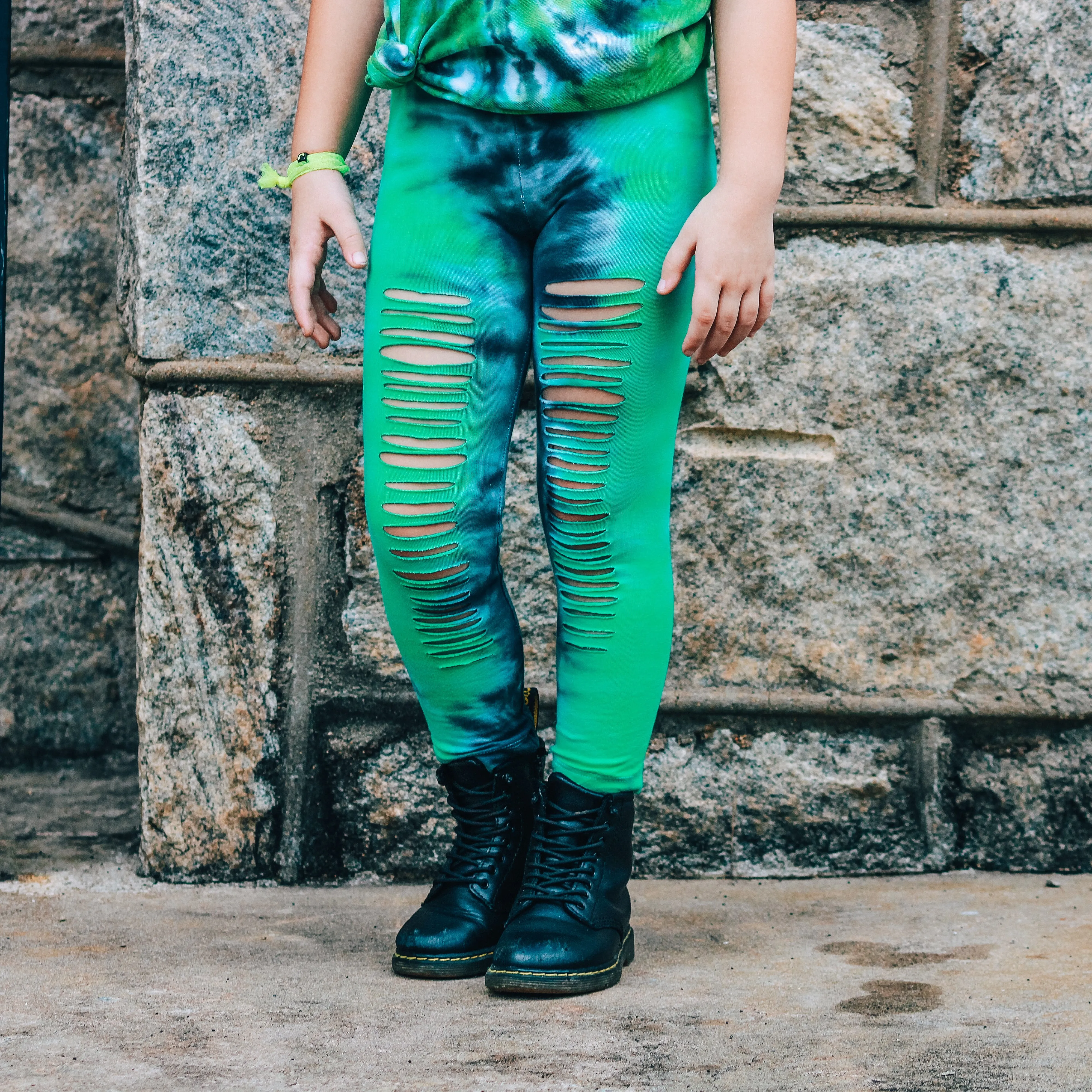 Green and Black Tie Dye Leggings