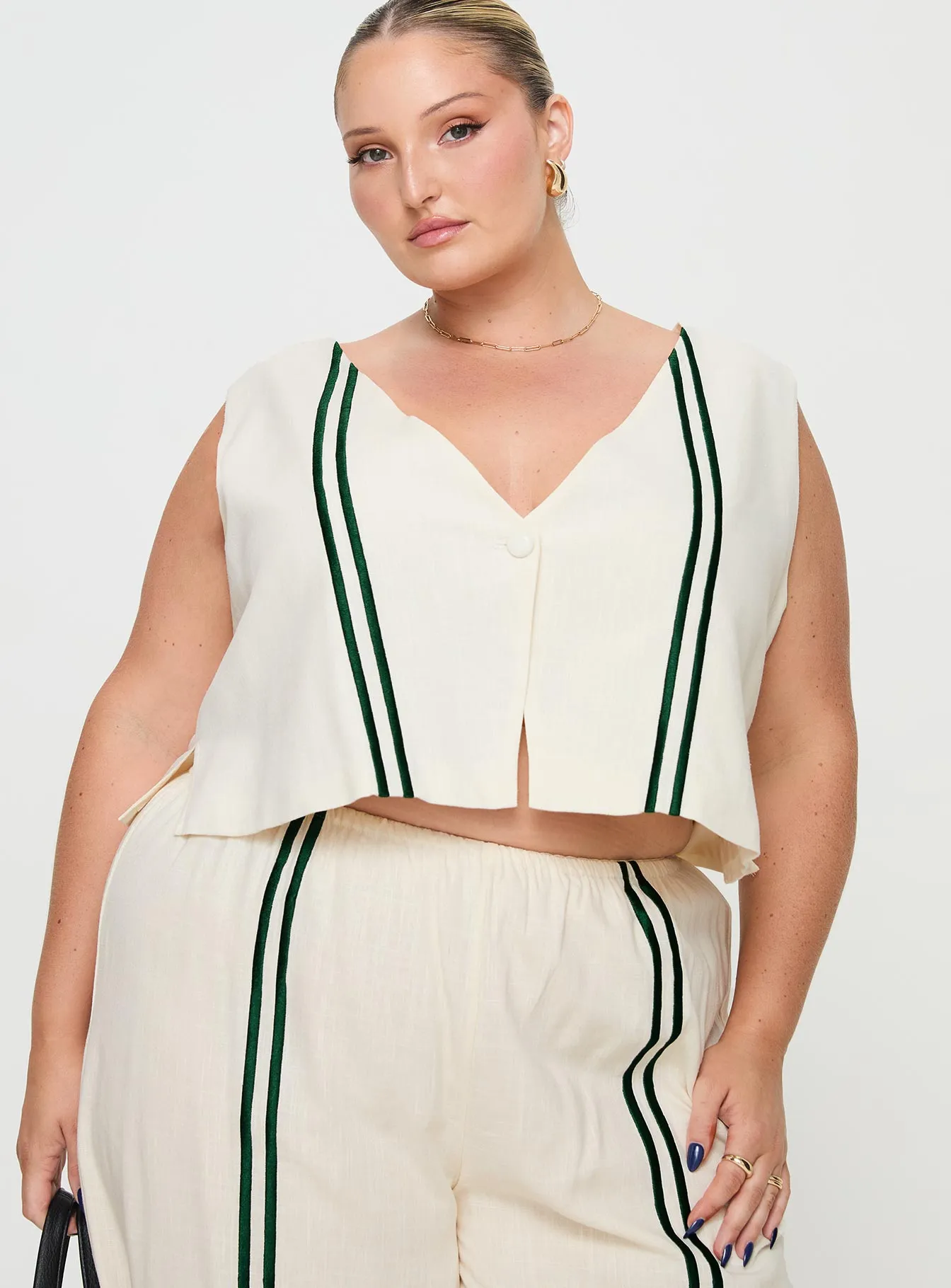 Heenny Vest Top White / Green Curve