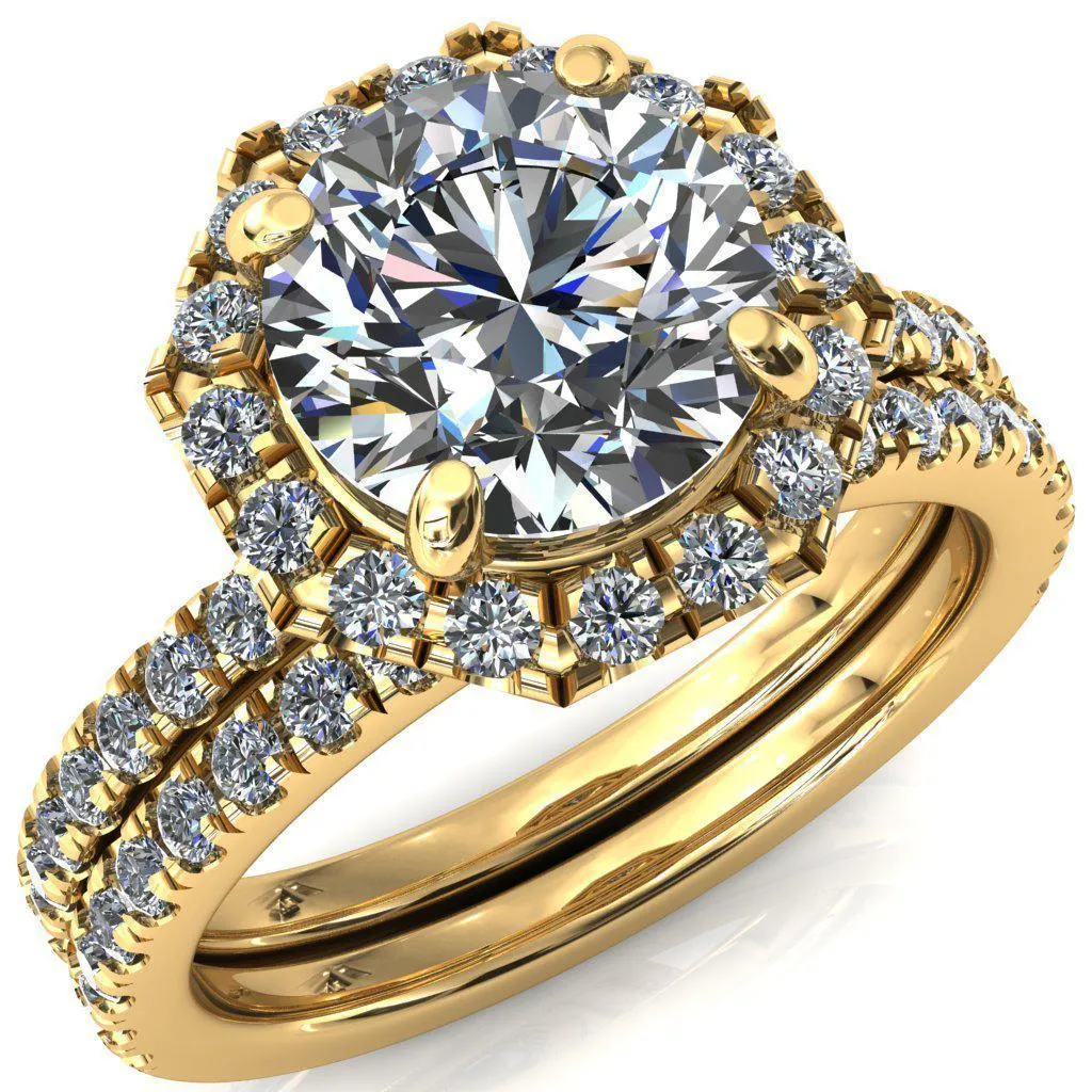 Henrietta Round Lab-Grown Diamond Center Stone 4 Prong Halo 3/4 Micropave Ring