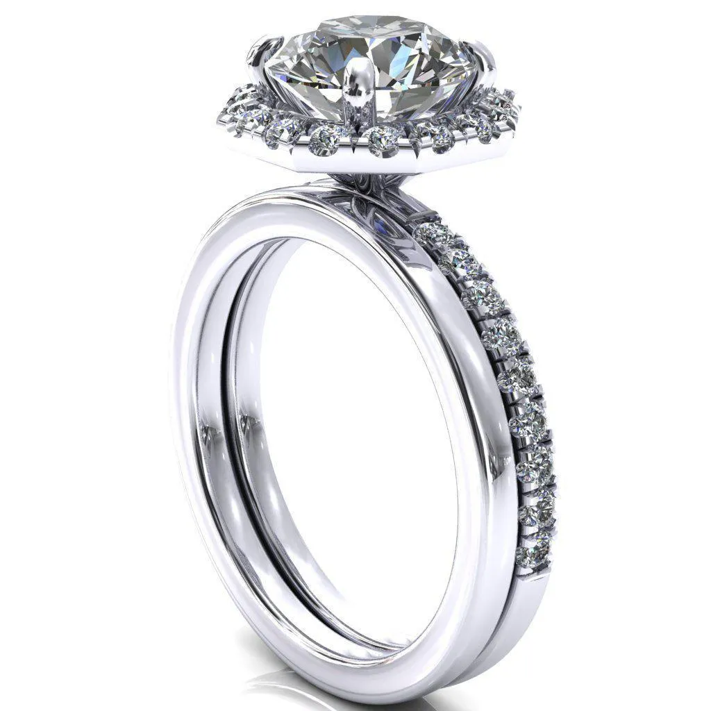 Henrietta Round Lab-Grown Diamond Center Stone 4 Prong Halo 3/4 Micropave Ring