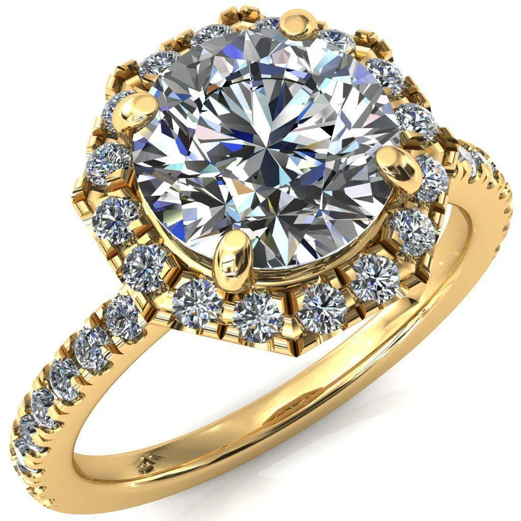 Henrietta Round Lab-Grown Diamond Center Stone 4 Prong Halo 3/4 Micropave Ring