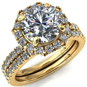 Henrietta Round Lab-Grown Diamond Center Stone 4 Prong Halo 3/4 Micropave Ring