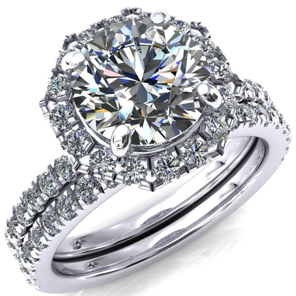 Henrietta Round Lab-Grown Diamond Center Stone 4 Prong Halo 3/4 Micropave Ring