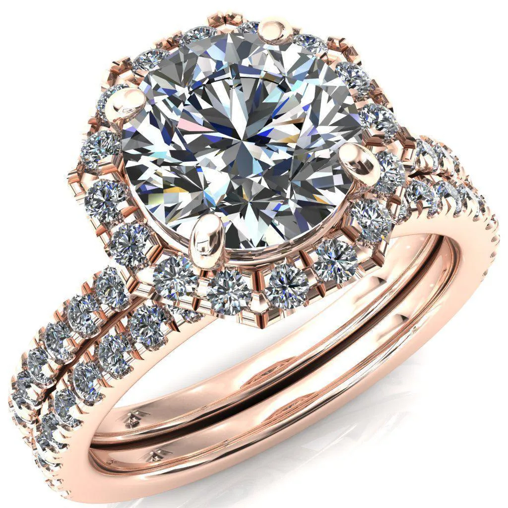 Henrietta Round Lab-Grown Diamond Center Stone 4 Prong Halo 3/4 Micropave Ring