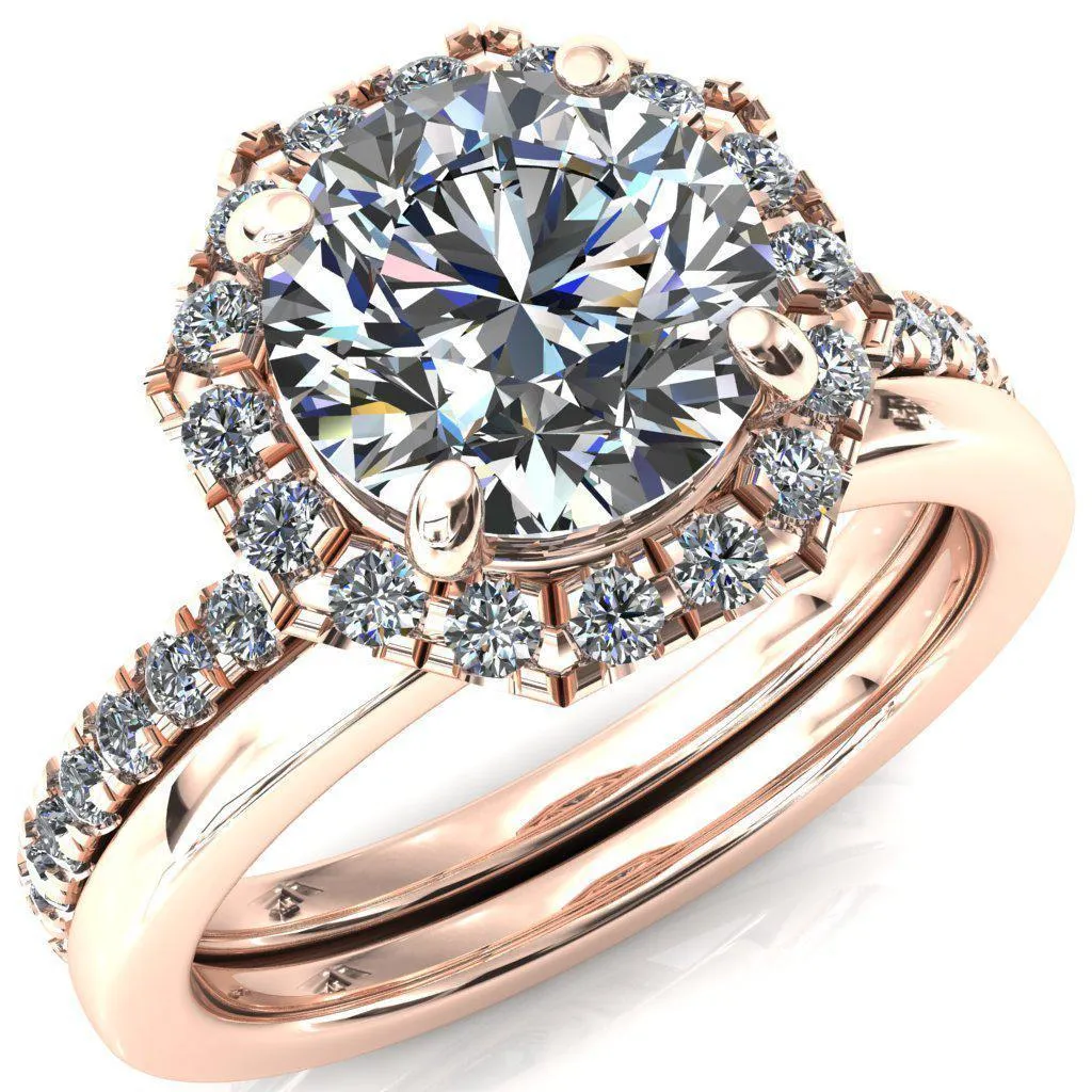 Henrietta Round Lab-Grown Diamond Center Stone 4 Prong Halo 3/4 Micropave Ring