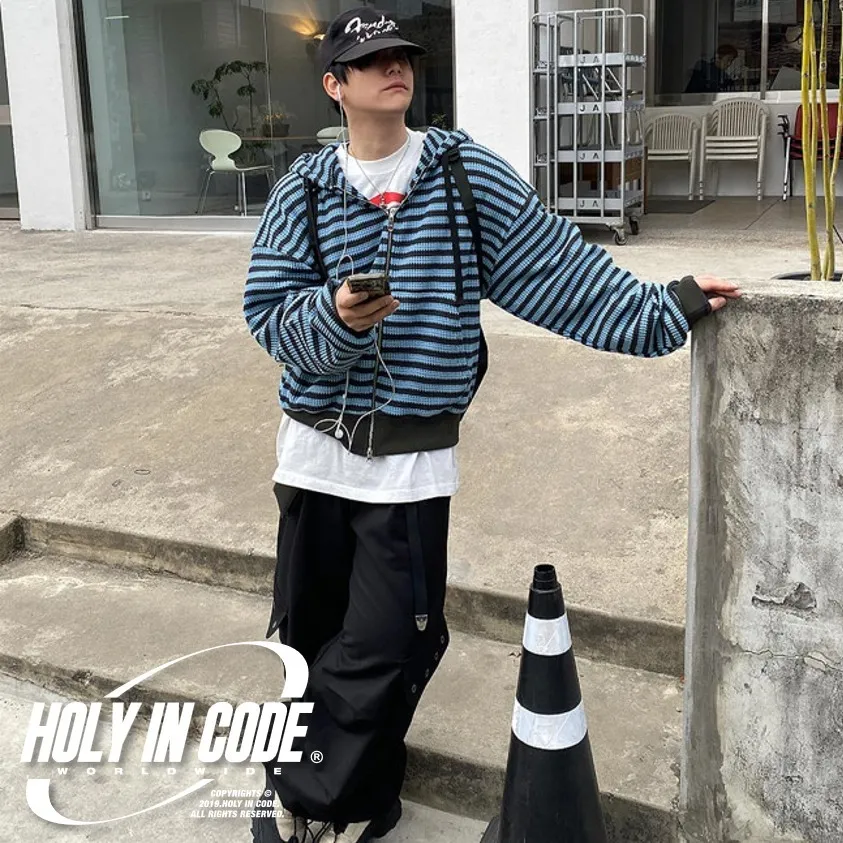 HOLY IN CODE  |Stripes Unisex Street Style Long Sleeves Cotton Oversized