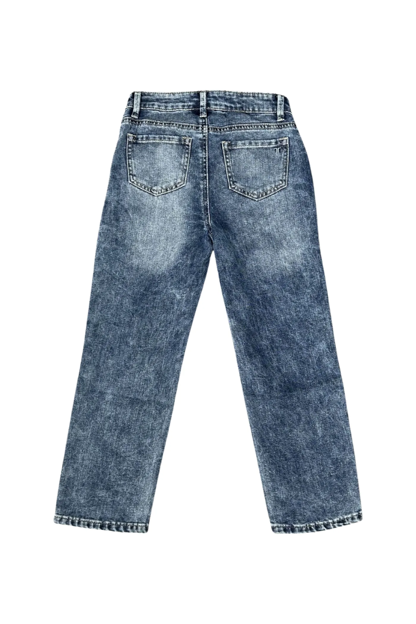 Indigo Distressed Straight Leg Jeans