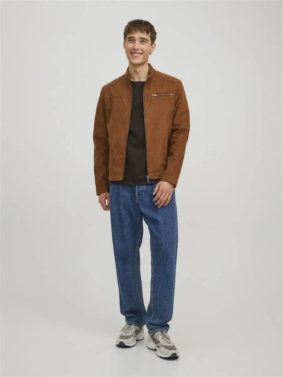 Jack & Jones Rocky Biker Faux Leather Look Jacket Cognac