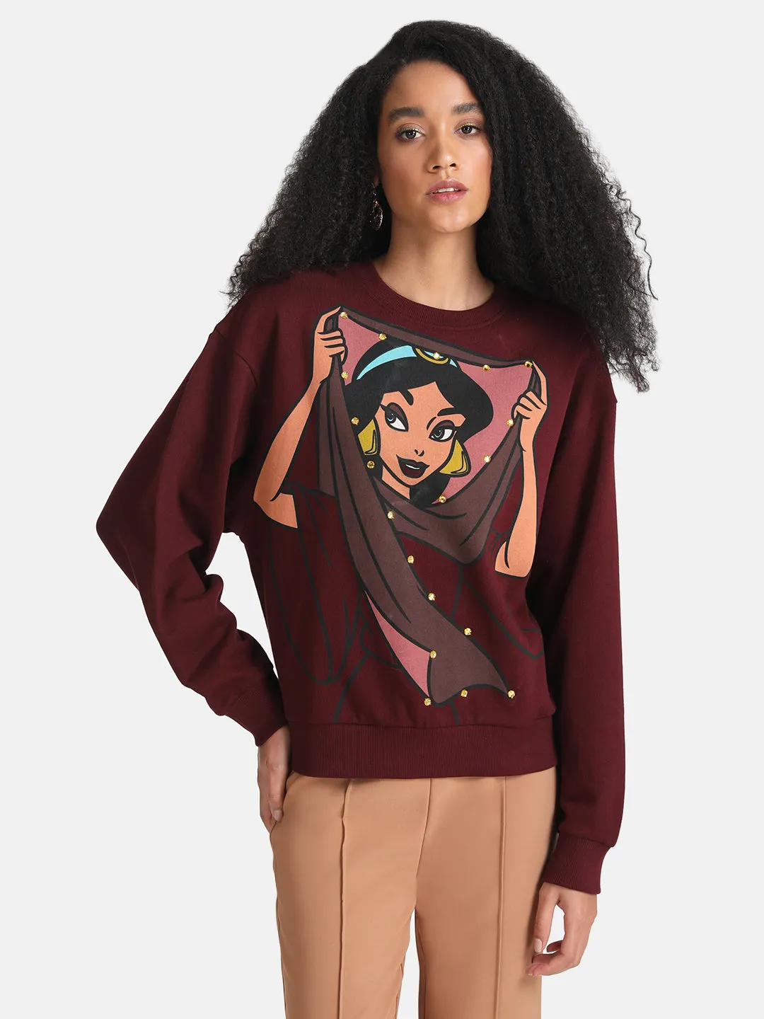 Jasmine Disney Front Printed Sweat With Diamond Studs